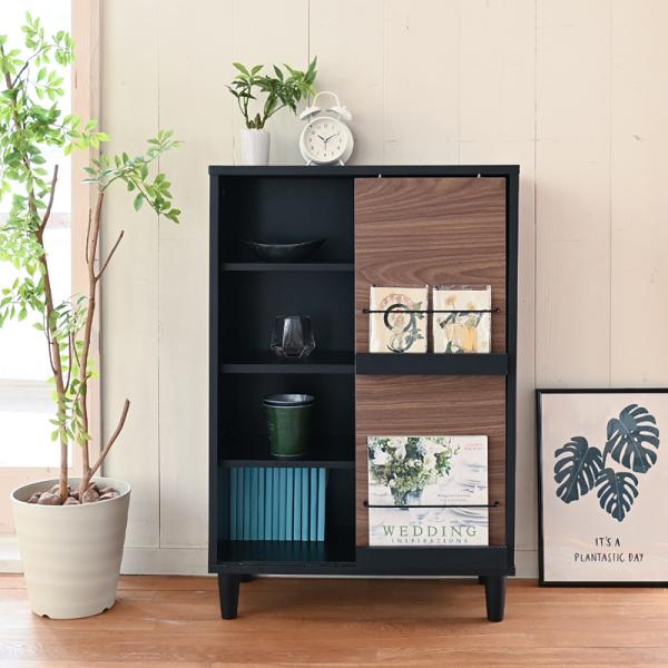 カウンター下収納 オープンラック スライド扉 マガジンラック