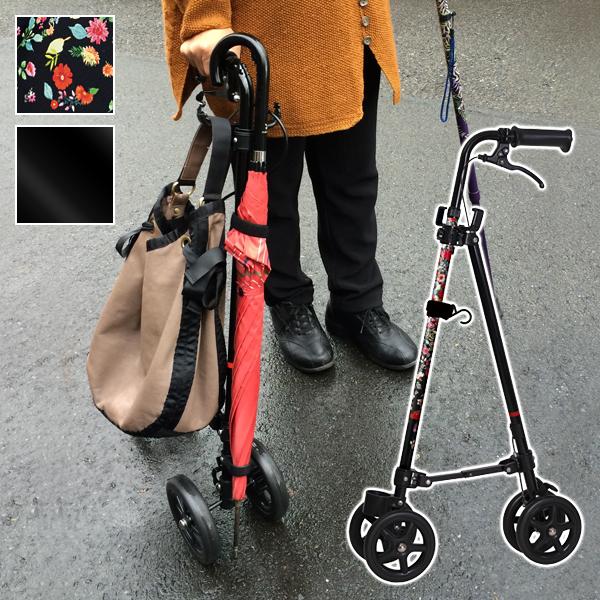 折りたたみ式　車輪付きステッキ　ブラック 4輪 SANWA SUPPLY（サンワサプライ） 台車 折りたたみ式 キャスター付き 4