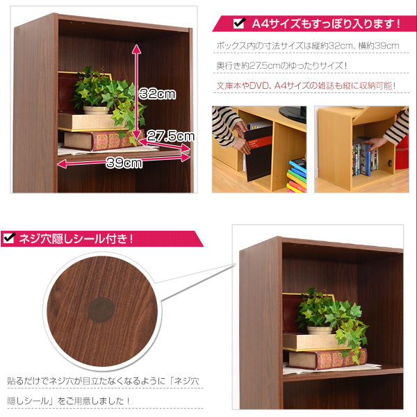 カラーボックス 棚 収納棚 横置き 横向き A4 サイズ 収納可能 隙間収納 すき間 本棚 収納ボックス オープンラック 目隠し 扉 戸 ドア シンプル 木目柄 スリム 白 【納期A】【a4-t5d】