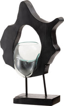 ガラスオブジェ おしゃれ テラリウム アクアリウム 水槽 熱帯魚 花瓶 プランター 木製 ガラス製 アート 置き物 インテリア ブラック 黒 装飾 コケリウム 個性的 【納期B】【azm-sly-31】