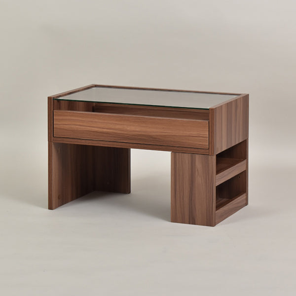 デスク 机 ローデスク ロータイプ テーブル ガラス天板 収納棚 収納ラック 引き出し オープンラック 北欧 ナチュラル カントリー おしゃれ シンプル 白 ホワイト 【納期A】【jpk-fdr-0003】