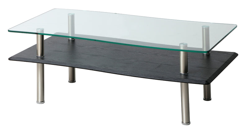 センターテーブル リビング ローテーブル 北欧 おしゃれ デザイン 変型 スタイリッシュ モダン 白 ホワイト 黒 ブラック ガラステーブル 天板 棚 110×55cm 【納期B】【lic-akg-013】