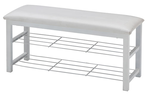 ベンチ 玄関 イス 椅子 腰掛け エントランス 棚 ラック 2段 シューズラック スリッパ収納 置き場 クッション 座面 白 ホワイト ブラウン 茶色 ブラック 黒 【納期B】【lic-akg-030】