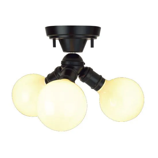 シーリングライト LED インダストリアル 3灯 おしゃれ レトロ 大型 電球 大きめ サイズ シンプル 天井照明 器具 ワンタッチ 取り付け 簡単 黒 ブラック グレー 【納期B】【lic-ksm-0011】