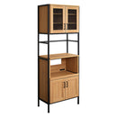 食器棚 スリム おしゃれ 北欧 ガラス扉 コンパクト 省スペース オープンラック スライド トレー コンセント付き 扉 キッチンラック キッチン収納 木目 背面化粧 【納期E】【szo-gck-1860】