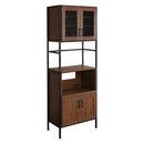 食器棚 スリム おしゃれ 北欧 ガラス扉 コンパクト 省スペース オープンラック スライド トレー コンセント付き 扉 キッチンラック キッチン収納 木目 背面化粧 【納期E】【szo-gck-1860】