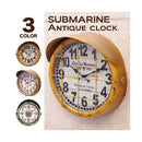 掛時計 壁掛け時計 円形 丸型 おしゃれ インダストリアル インテリア アメカジ 西海岸 ROUTE66 ルート66 潜水艦 デザイン モチーフ イエロー 黄色 ゴールド 【納期C】【akz-5a064】