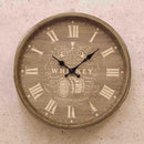 壁掛け時計 ウォールクロック アナログ 円 丸 おしゃれ インテリア ウイスキー 樽 モチーフ デザイン 木製 秒針無し アメリカ カジュアル 【納期C】【akz-btwc19002】