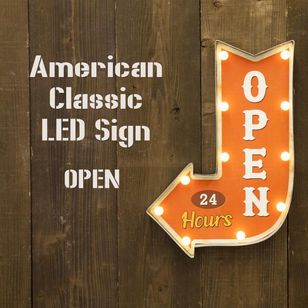 看板 インテリア 照明 LED ライト サイン 矢印 OPEN オープン 店舗 ショップ 看板灯 おしゃれ オブジェ 室内 屋内 電池式 壁掛け アメリカ 【納期C】【akz-gb22305gak】