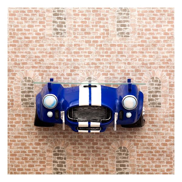 ウォールシェルフ 壁面 壁 ラック シェルフ 飾り棚 棚 車 デザイン おもしろ インテリア ガラス天板 コレクションラック 青 ブルー 【納期C】【akz-gk060】