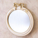 ミラー 鏡 フェミニン 姫系 インテリア ガーリー ロマンチック おしゃれ 西洋 ヨーロピアン 壁掛け 立て掛け 円形 丸型 リボン 彫刻風 【納期C】【akz-kst18092-1】