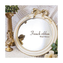 ミラー 鏡 フェミニン 姫系 インテリア ガーリー ロマンチック おしゃれ 西洋 ヨーロピアン 壁掛け 立て掛け 円形 丸型 リボン 彫刻風 【納期C】【akz-kst18092-1】