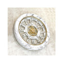 壁時計 壁掛け時計 無音 連続秒針 ウォールクロック 大理石風 マーブル 白 ホワイト 重厚感 円 丸 ヨーロピアン レトロ 歯車 インテリア 【納期C】【akz-ls-b8186-98】