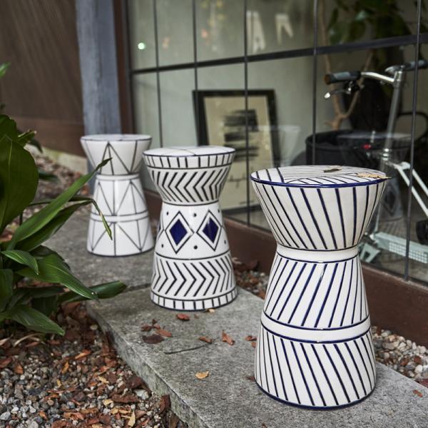 スツール 椅子 陶器製 インテリア オブジェ フラワーベース 花台 屋外 屋内 トライバル シンプル ポップ 個性的 デザイン アクセント おしゃれ 腰掛け チェア 【納期A】【azm-cly-21】