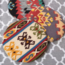 座布団 チェアマット キリム 柄 オルテガ調 デザイン おしゃれ シートクッション チェア用 ベンチ用 ダイニング 円座クッション リビング 円形 丸型 約40cm 【納期B】【azm-fab-003】