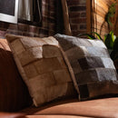 クッション 45×45cm 本革 牛革 レザー コットン 綿 パッチワーク おしゃれ アメカジ アメリカン 北欧 西海岸 アンティーク調 レンガ風 デザイン 厚み 分厚い 【納期B】【azm-fab-102】