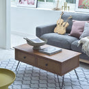センターテーブル リビング おしゃれ 北欧 ローテーブル 引き出し 引出し 2杯 木製 天然木 スチール 脚 ナチュラル カントリー 幅100cm 【納期A】【azm-guy-371】