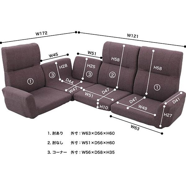セパレートソファ 変形 三人掛けソファー リクライニング 使いやすい 【納期A】【azm-lss-11】