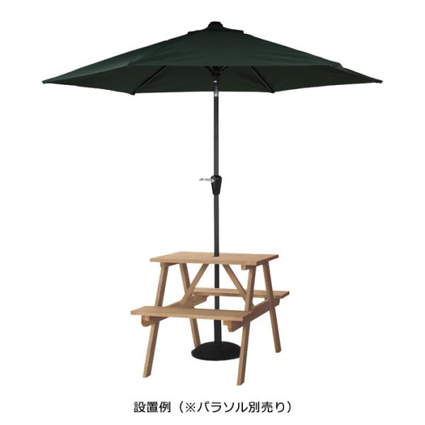 ガーデンテーブル ベンチ 椅子 木製 2人掛け用 パラソル穴付き ガーデニング 家具 テーブル 一体型 ブラウン ホワイト 白 おしゃれ ナチュラル 北欧 庭 屋外 【納期A】【azm-ods-91】