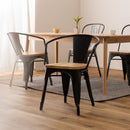 ダイニングチェア 椅子 背もたれ 肘掛け おしゃれ 北欧 スタイリッシュ ビンテージ風 レトロ インダストリアル 天然木 座面 スチール 脚 ダイニング カフェ風 【納期A】【azm-pc-263】