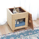 ペットハウス ネコ 猫 ねこ スツール 椅子 サイドテーブル 収納 脚付き インテリア カントリー デザイン ラタン素材 天然木製 遊び場 ペット クッション付き 【納期B】【azm-pet-63】