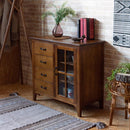 キャビネット 収納 引き出し チェスト 4段 一体型 食器棚 ミニ 小さい 小型 ナチュラル 北欧モダン 和風 木製 天然木 おしゃれ カントリー調 収納棚 ガラス扉 【納期A】【azm-pm-320】