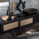 TVボード ロータイプ 150cm おしゃれ 引き出し付き 2杯 北欧 テレビボード テレビ台 TV台 収納 スライド ドア 扉 目隠し ローボード アジアン 棚 リゾート風 【納期A】【azm-pm-336】