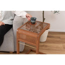 ガラステーブル サイドテーブル ソファサイド ガラス天板 木製 ラタン 籐 センターテーブル 韓国風 インテリア おしゃれ アジアン リゾート風 デザイン 南国 【納期A】【azm-pm-502】