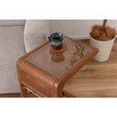 ガラステーブル サイドテーブル ソファサイド ガラス天板 木製 ラタン 籐 センターテーブル 韓国風 インテリア おしゃれ アジアン リゾート風 デザイン 南国 【納期A】【azm-pm-502】