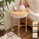 サイドテーブル キャスター付き 収納スペース 天板下 ベッドサイド ソファ横 リビング 天板 円形 丸型 おしゃれ 北欧 ナチュラル シンプル 木製 脚 カフェ風 白 【納期B】【azm-pw-56】