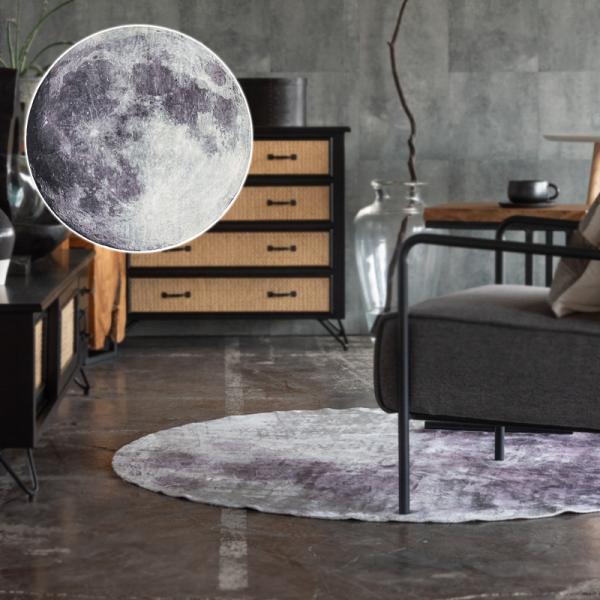 ラグ おしゃれ 円形 丸型 サークル ラウンド ラグマット カーペット 絨毯 敷き物 月 ムーン moon 柄 デザイン インテリア 映える レトロ モダン アート リアル 【納期B】【azm-rg-18】