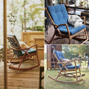 ロッキングチェア 北欧 おしゃれ 木製 屋外 屋内 庭先 テラス ベランダ デニム風生地 リビング 一人掛け ゆらゆら 揺れる 椅子 ラタン プライベートチェアー 【納期A】【azm-ttf-906】