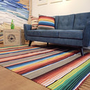 ラグ レインボー カラフル 虹色 長方形 ボーダー ストライプ 滑り止め コットン インド系 【納期B】【azm-ttr-136】