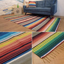ラグ レインボー カラフル 虹色 長方形 ボーダー ストライプ 滑り止め コットン インド系 【納期B】【azm-ttr-136】