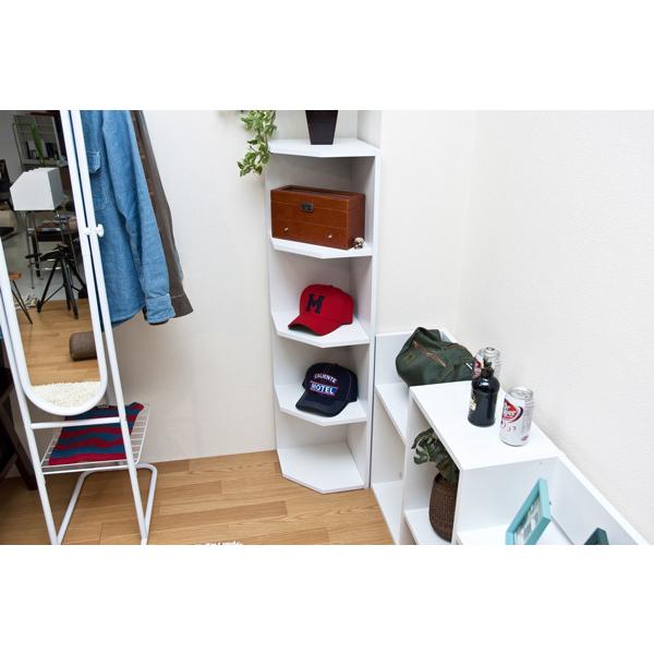 コーナーラック 4段 オープンラック 収納 棚 部屋の角 隅 端っこ 壁