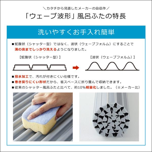 風呂ふた 波型 間口 160.3cm 163.5cm 166.8cm 170cm 奥行 60-64cm 66-69cm ロール 形状 クルクル 巻き 日本製 抗菌 撥水 コンパクト 収納 銀イオン Ag 防臭 【納期E】【fmk-order1-046】