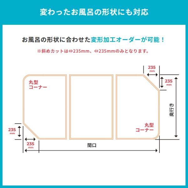 風呂ふた オーダー サイズ 間口111-115cm 奥行55-70cm 変形 加工 冷めにくい フロフタ お風呂の蓋 浴槽の蓋 抗菌 防カビ 日本製 国産 軽い スリム 保温 3枚割 【納期E】【fmk-order5-064】