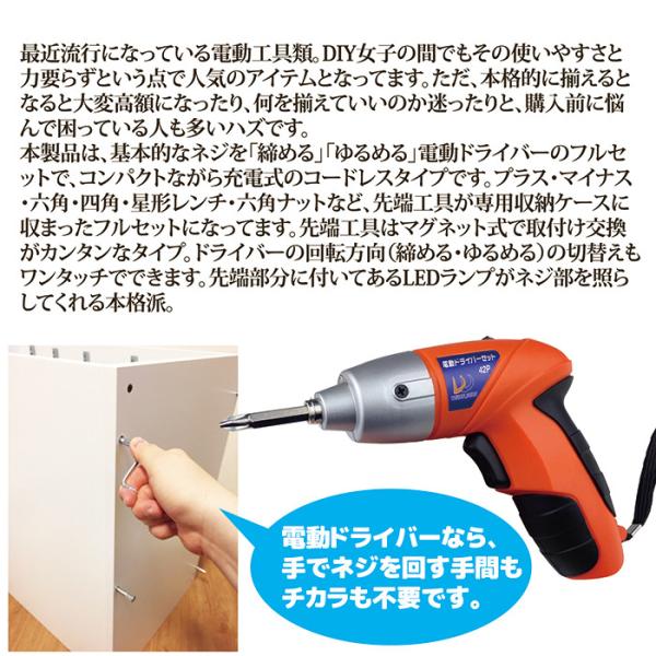 電動ドライバー 充電式 セット 小型 コンパクト LED照明 ライト DIY バッテリー 使いやすい プラスドライバー マイナス レンチ 六角ナット 【納期A】【gto-810811】