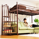 ロフトベッド 階段 ハイタイプ ロータイプ 切り替え 高さ変更 調節 調整 階段式 スチール パイプベッド 2段ベッド  宮棚 コンセント メッシュ 頑丈 丈夫 大人 【納期E】【ht70-95】