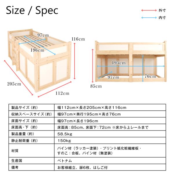 ロフトベッド 子供 ハイタイプ すのこベッド 通気性 カビ防止