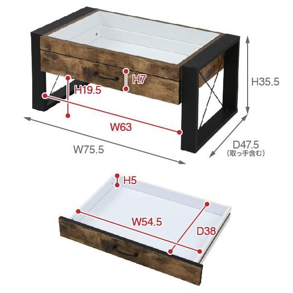 センターテーブル ローテーブル リビング ガラス天板 見せる収納 コレクションテーブル おしゃれ ビンテージ風 【納期A】【jkp-fbr-0005】