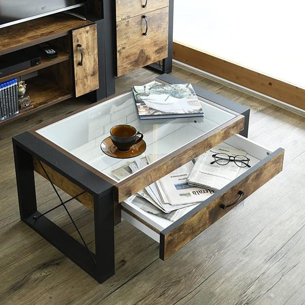 センターテーブル ローテーブル リビング ガラス天板 見せる収納 コレクションテーブル おしゃれ ビンテージ風 【納期A】【jkp-fbr-0005】