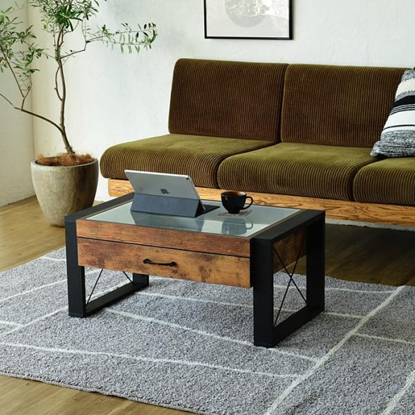 センターテーブル ローテーブル リビング ガラス天板 見せる収納 コレクションテーブル おしゃれ ビンテージ風 【納期A】【jkp-fbr-0005】