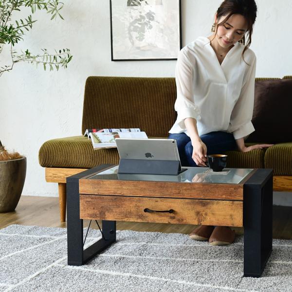 センターテーブル ローテーブル リビング ガラス天板 見せる収納 コレクションテーブル おしゃれ ビンテージ風 【納期A】【jkp-fbr-0005】