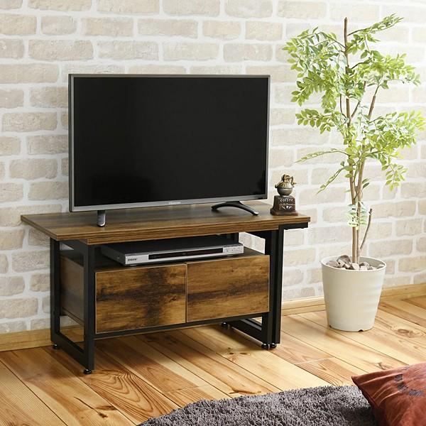 テレビ台 伸縮式 ローボード スライド式 ビンテージ風 ブルックリンスタイル カフェ風 おしゃれ レトロ アンティーク 木目 TV台 TVボード スチール 異素材 北欧 【納期A】【jkp-kks-0016】