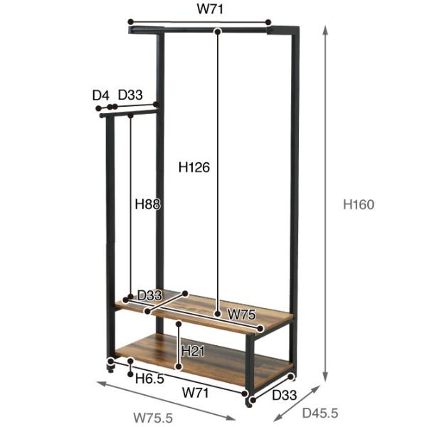 ハンガーラック オープンラック 収納棚 ビンテージ風 ブルックリンスタイル カフェ風 おしゃれ レトロ 北欧 ナチュラル カフェ風 デザイン かっこいい 棚 ラック 【納期A】【jkp-kks-0019】