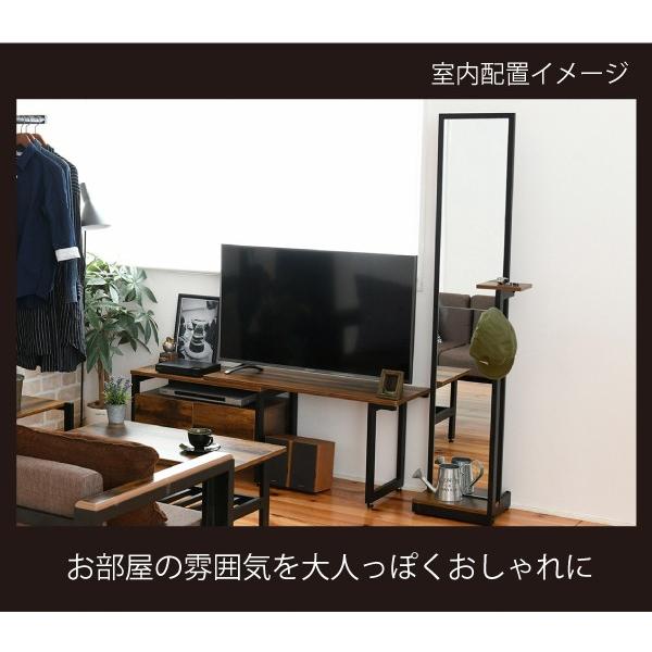 姿見鏡 スタンドミラー 全身 鏡 細い 高さ 160cm スリム コンパクト 省スペース ビンテージ風 ブルックリン カフェ風 おしゃれ レトロ 北欧 木目 棚 ラック 【納期A】【jkp-kks-0020】