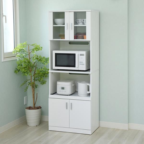 レンジボード レンジラック 幅60 奥行40 おしゃれ レンジ台 食器棚 スリム 北欧 ホワイト 白 ガラス扉 スライドレール レンジ棚 収納 可動棚 シンプル すっきり 【納期A】【jp-fap-0016】