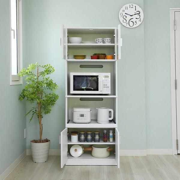 レンジボード レンジラック 幅60 奥行40 おしゃれ レンジ台 食器棚 スリム 北欧 ホワイト 白 ガラス扉 スライドレール レンジ棚 収納 可動棚 シンプル すっきり 【納期A】【jp-fap-0016】