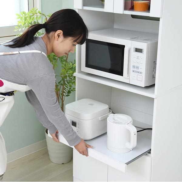 レンジボード レンジラック 幅60 奥行40 おしゃれ レンジ台 食器棚 スリム 北欧 ホワイト 白 ガラス扉 スライドレール レンジ棚 収納 可動棚 シンプル すっきり 【納期A】【jp-fap-0016】